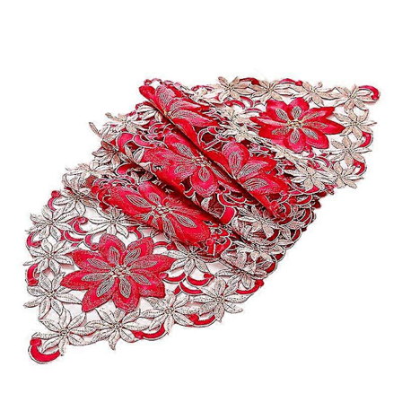 Julebordløper med broderi, utskåret tebordduk, for restaurantmiddag, julefest, bankett