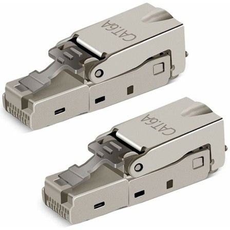 2 st Verktygsfria RJ-45 Cat6/6A Modulära Fältanslutningskontakter, Skärmad Cat6A RJ45 för 23-26AWG Installationskabel
