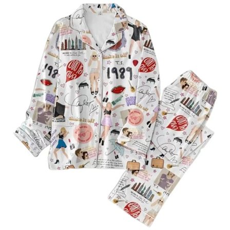 Yöasut Taylors The Swifts Pyjama Printti 2-osainen Setti Pitkähihainen Takki Kaulus Rento Housut 1989 Pyjamapuvut Tyyli-10 Tyyli-10 Tyyli-10