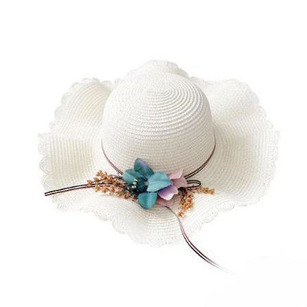 Mode Flickor Blomma Halm Vävning Bred Brätte Sommar Beach Cap Sol Floppy Hat