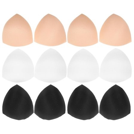 6 par avtagbara BH-inlägg i svamp - BH-inlägg för badkläder, sport - Vit, svart, hudfärg