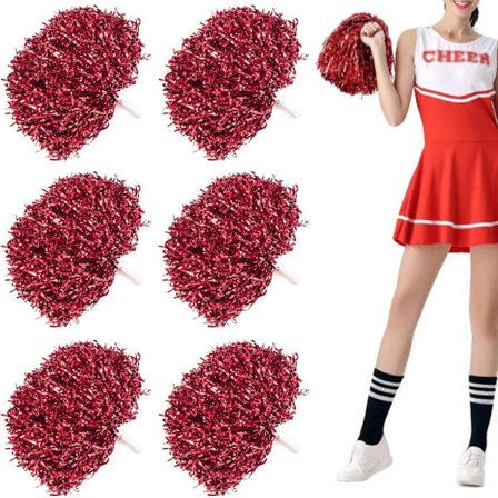 Sommarrea 24-pack Pom Poms Cheerleading Metallisk Folie Cheer Pom Poms med Plasthandtag för Cheerleading Squad Laganda Sport röd röd