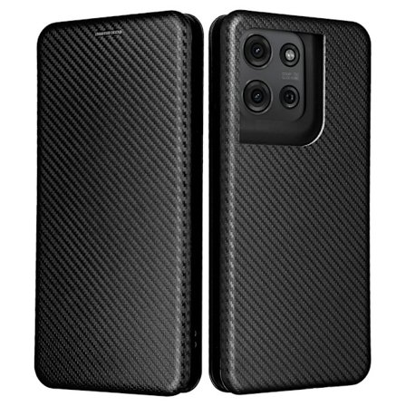 SKALO Motorola Moto G75 5G Carbon Fiber Flip Cover - Sort