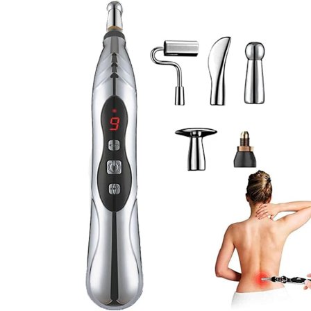 Akupunktur Pen Kraftfuld 5-i-1 Meridian Energi Pen med 5 Massagehoveder USB Genopladelig