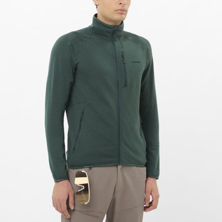 Salomon - Couche intermédiaire entièrement zippée pour homme Essential Lightwarm - Green Gables