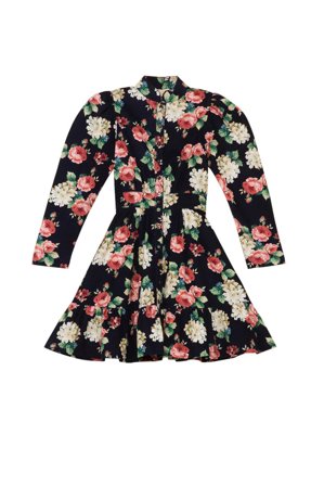 Baby Cord Mini Dress Midnight Roses S