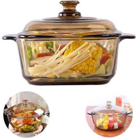 Glass Kokekar, 1300 ml / 1,35 l Glassgryte, Glasskasserolle med Lokk, Varmebestandig Glass Koketoppgryte med Lokk, Lett Grep Håndtak, Laget av Ovn, 