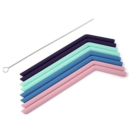 Genanvendelige Silikonstrå med Rengøringsbørste – Ekstra Lange Fleksible, ZQKLA