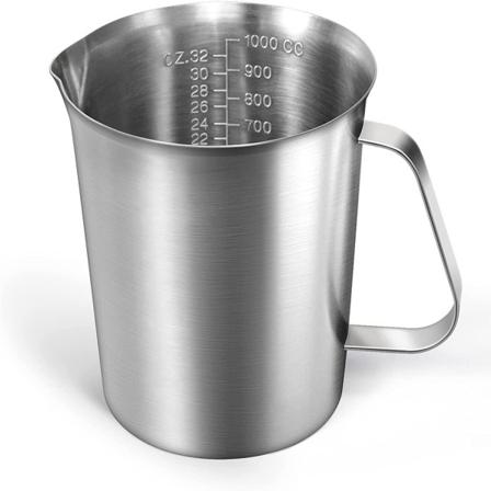 Mittakuppi ruostumatonta terästä, sisäpuolinen asteikko, lanka-kahva 1000 ML