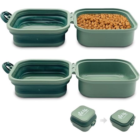 2 stk. 14,3x13,7x7 cm Sammenklappelig Hundevandskål, Bærbare Rejse-Hundeskåle med Låg Sammenklappelig Hvalpe Silikoneskål til Mad og Vandfodring til 