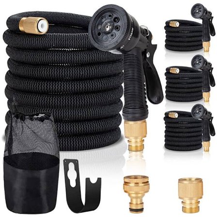 Hengda 8-funktioners udvidelig messing vandslange elastisk til havevanding og rengøring 15m - Sort