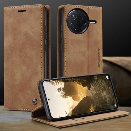 (For Redmi Note 13 4G) Retro business lommebokdeksel med støtte og kortlommer, luksuriøs semsket skinn og lær, fullstendig støtabsorberende 