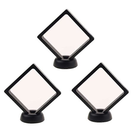 3 Stykker Mønt 3D Display Stand Boks Sæt Diamant Firkantet Medaljon Challenge Mønt Chip 11x11 cm Sort
