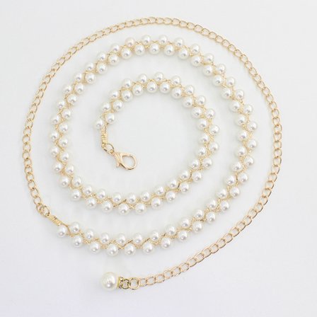 Elegant moteperle midjekjede tynn midjekjole for damer S