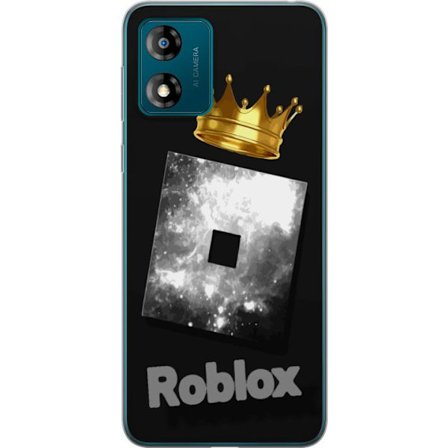 Kompatibelt Mobildeksel til Motorola Motorola Moto E13 Minimalistisk svart og sølvfarget Roblox-symbol med gylden krone og luksuriøs gamer-estetikk