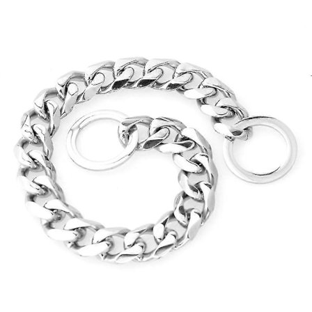 Guld Hundhalsband Kedja Med Stålspänne Bredd, Kubansk Länk Slipkedja i Rostfritt Stål (Silver, 18 tum)