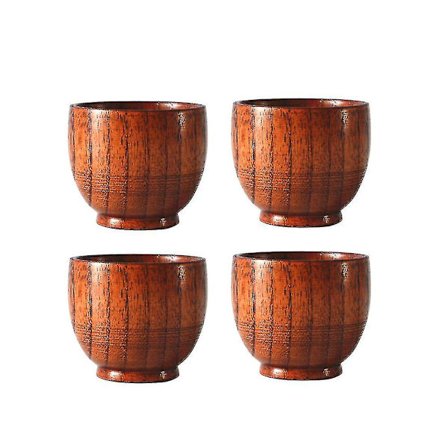 4 stk. Økologiske Japan-inspirerede Trækopper til Sake, Te, Kaffe, Vin og Vand