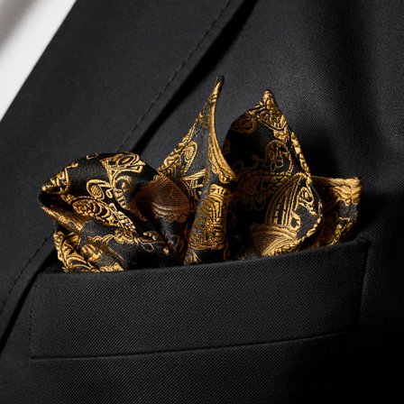 GYLLENT OG BRUNT PAISLEYMØNSTRET SILKELOMMETØRKLE for menn - Mønstrede Lommetørklær