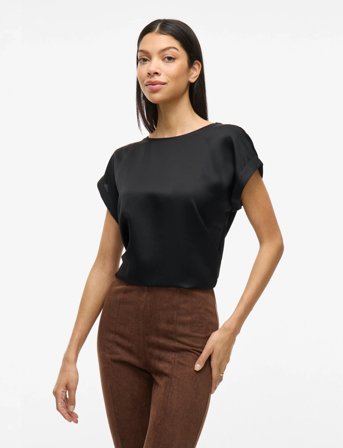 Vila Viellette S/S Satin Top - Noos - Black - 42