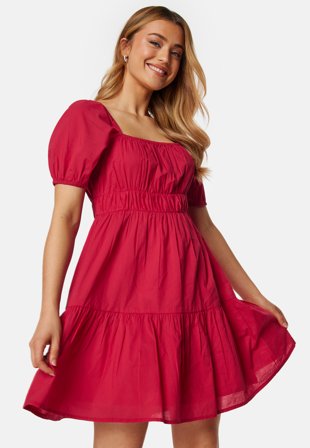 Bubbleroom - Short Sleeve Cotton Dress - Red - Kläder