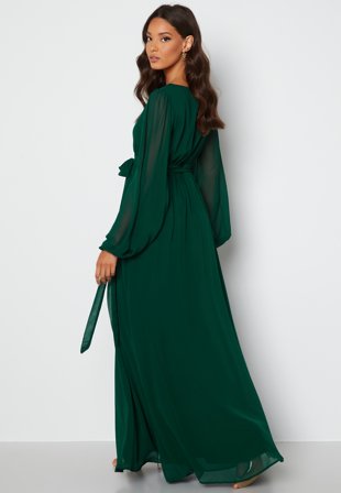 Goddiva Long Sleeve Chiffon Dress Green Klær
