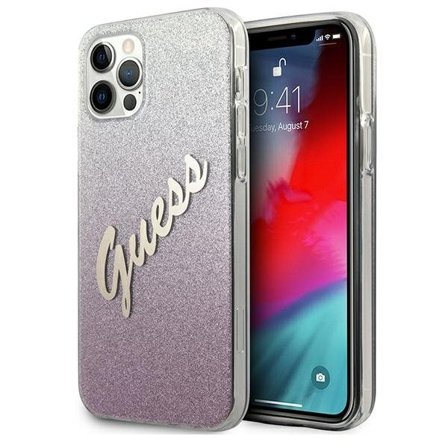Guess GUHCP12LPCUGLSPI iPhone 12 Pro Max 6.7" Pink Glitter Gradient Script Hard Case