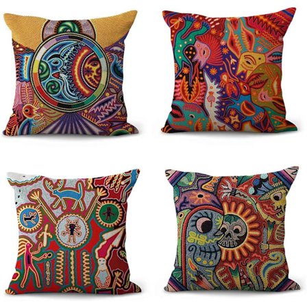 4 kappaletta pellavapäällisiä tyynynpäällisiä meksikolainen koristetyynynpäällinen sisustus neliö 18x18 tuumaa tyynyliinat tyynynpäällinen sisustus