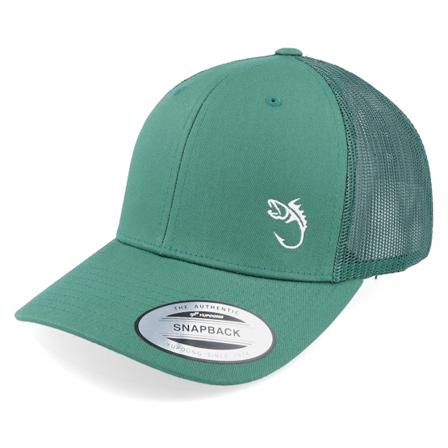 Skillfish - White Fish Hook Logo Evergreen Trucker Trucker Green Cap - @ Hatstore