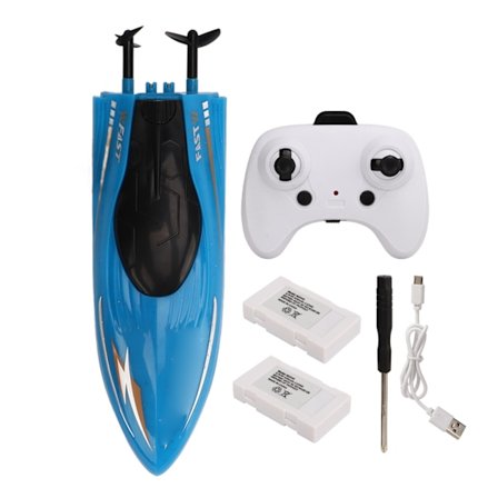 2.4G RC-båd til voksne og børn Vandtæt hurtig belysning Fjernbetjening Båd til pools og søer Blå Dobbelt batteri