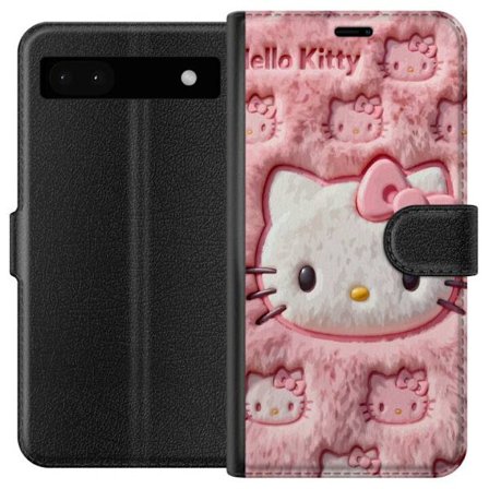 Kompatibel Tegnebogsetui til Google Pixel 6a Hello Kitty lyserød fluffy baggrund med ikonisk ansigt og kawaii-æstetik