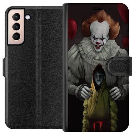 Kompatibelt Lommeboketui til Samsung Galaxy S21 Skrekkklovn med barn i gul regnjakke intensiv skrekkillustrasjon med ballonger mørk filmisk stemning