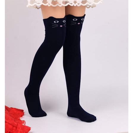 Det kvinder piger CAT BEAR tegneserie sokker Lange Knæstrømper sort b