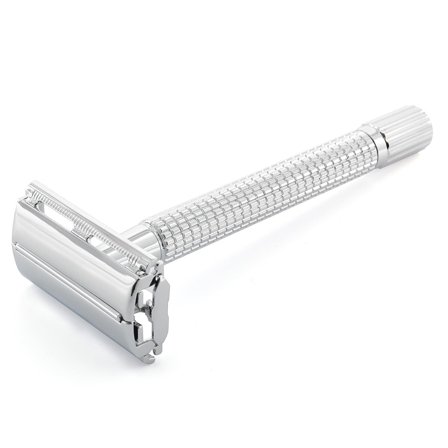 Blank Sølvfarvet Lang Barberskraber til mænd - Safety Razor