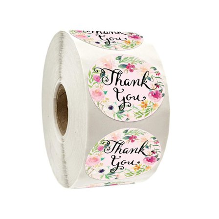 Blommigt TACK Tack Klistermärken Bakning Kakor Godis Bröllop Present Taggar