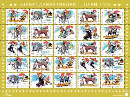 Danmark - julmärkeark 1995 - Takket - Ufoldet