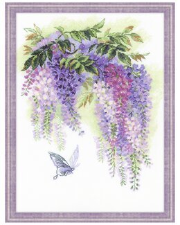 Broderikit Billede Sommerfugl & blomster - Riolis