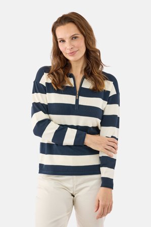 JENSEN - Strik Polo - Navy / Creme - Med Lynlås