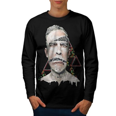 Face Print Form Mönster Män Svart Långärmad T-shirt