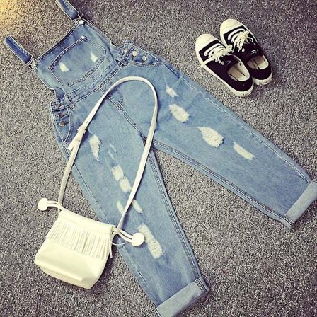 Vintage Kvinders Suspender Lange Bukser Romper Jeans