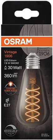 OSRAM Led Dekorasjonspære E27 St64 30 360lm Smoke Dim Ekstra Varm