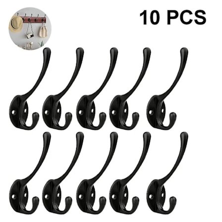 10-pak rustikke knager vægmonterede kraftige dobbeltkroge retro sort