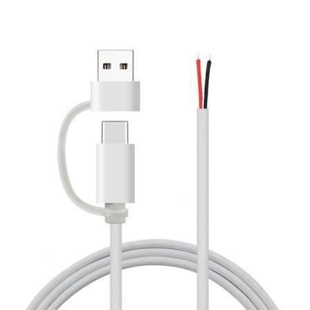 USB Type C han 2-benet ledning DIY Pigtail-kabel 5V 2A sort USB-strøm med 2-benet ledningsstik til LED-lys ventilator routere