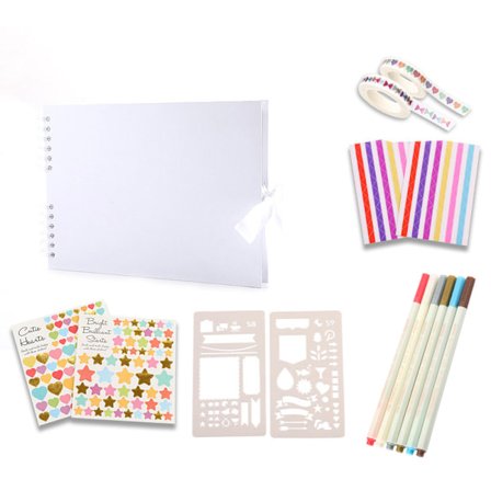 Valokuva-albumi, 80 sivua, valkoinen leikekirja-albumi, 29,5 x 21 cm, leikekirja 6 metallikynällä, 240 valokuvalle, valkoinen