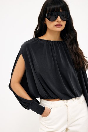 NA-KD Split Sleeve Blouse - Bluser - Sort - S