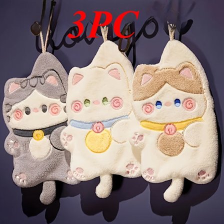 [3 stk. Søde Katte Håndklæder] 3 stk. Søde Katte Håndklæder - Hurtigtørrende, Super Absorberende