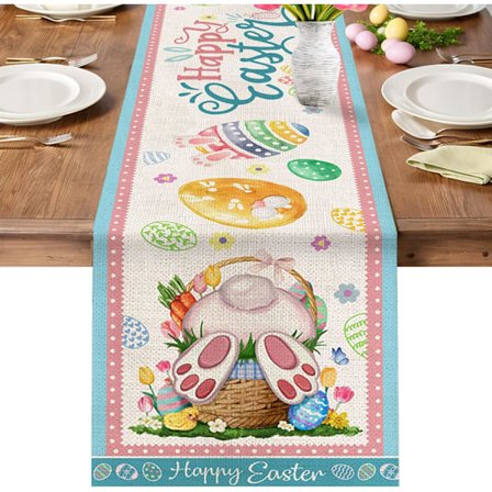 Påskebordløper 183 cm lang, Kaniner Egg Påskebordløpere for kjøkken