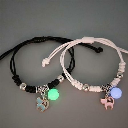 Mode Luminous Beads Star Par Armband För Kvinnor Män Charm Katt Blomma Hjärta Nyckellås Kors Matchande Armband Bff Smycken