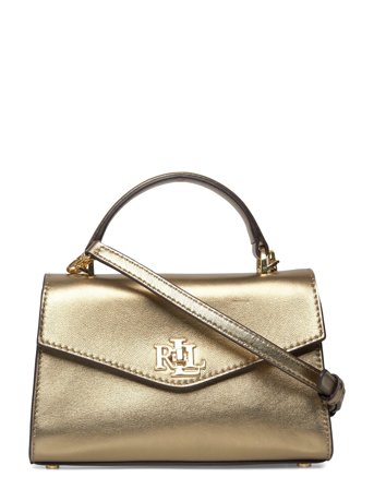 Metallic Leather Small Farrah Satchel Gold Lauren Ralph Lauren