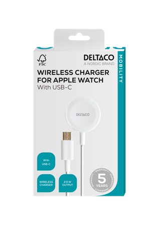Deltaco Apple Watch charger, USB-C, 1 m fixed cable