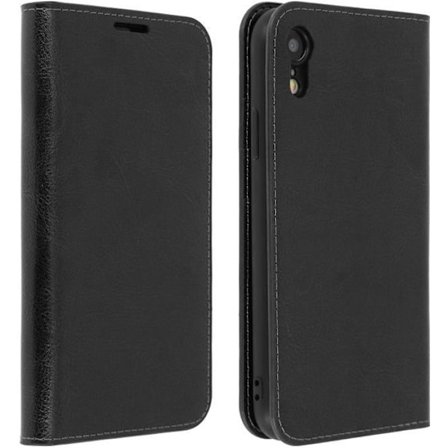 iPhone XR-etui - Ægte læder - Sort - Tegnebog - Videostativ - Kortlommer